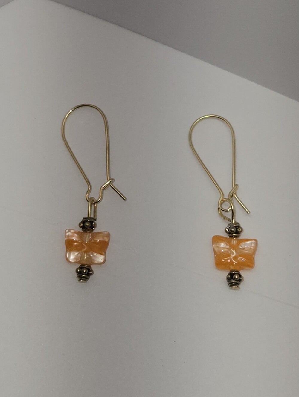 Hand Crafted Gold and Orange Butterfly Bead Drop Earrings